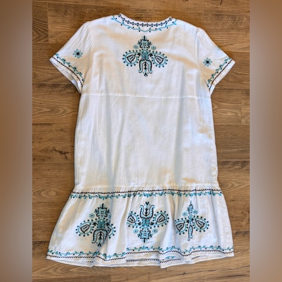 Tyler Böe Embroidered Cotton Dress White Blue Boho Tassel Peasant Size Medium - Picture 3 of 7